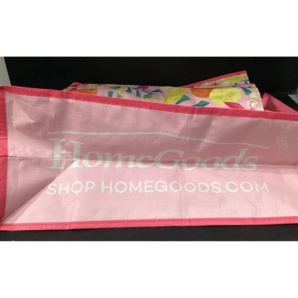 Home Goods Reusable Shopping Tote‎ Bag Bundle, Lemon Floral Bee Kind Pink White